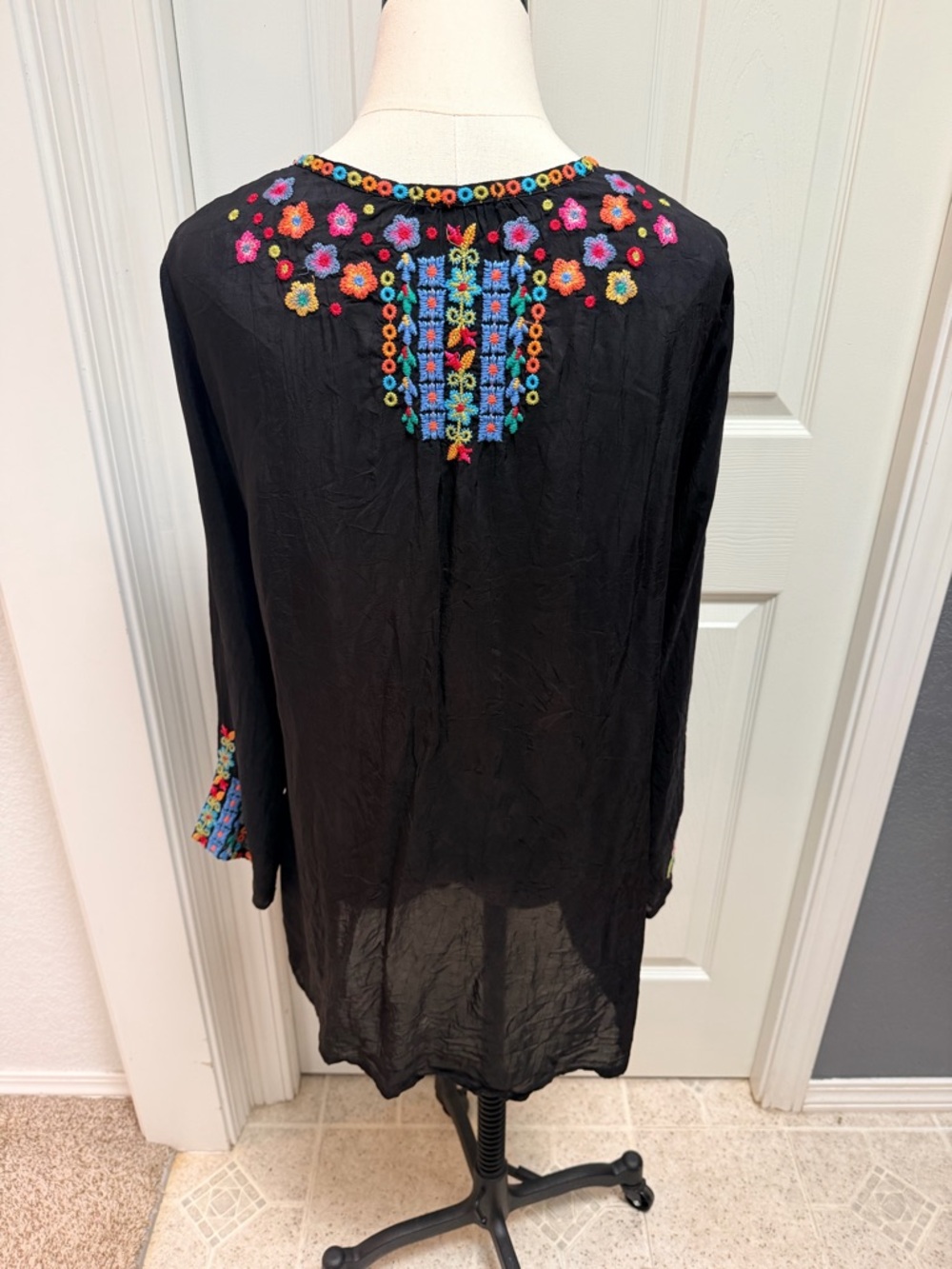 Johnny Was Black Top with Vibrant Floral Embroidery - Picture 4 of 4